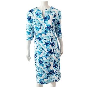 Hawaiian White & Blue Floral Shift Dress